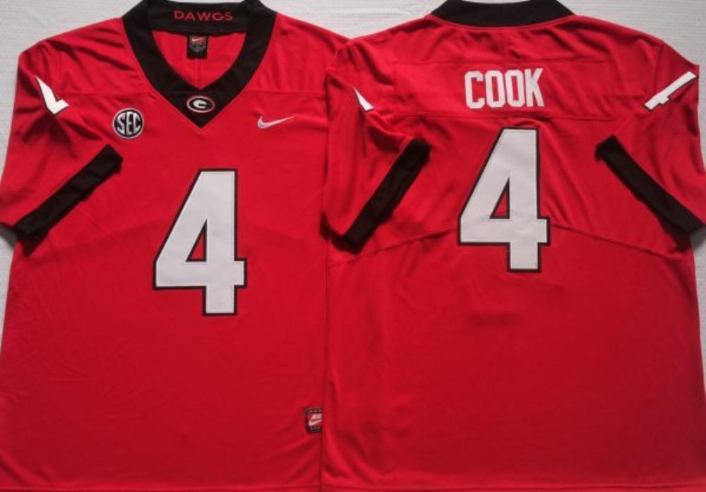 Georgia Bulldogs 4 Cook Red College Football Stitched Jersey