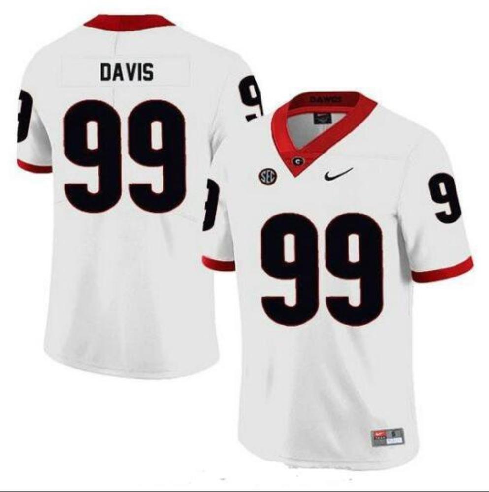 Georgia Bulldogs 99 Jordan Davis White College Football Stitched Jersey