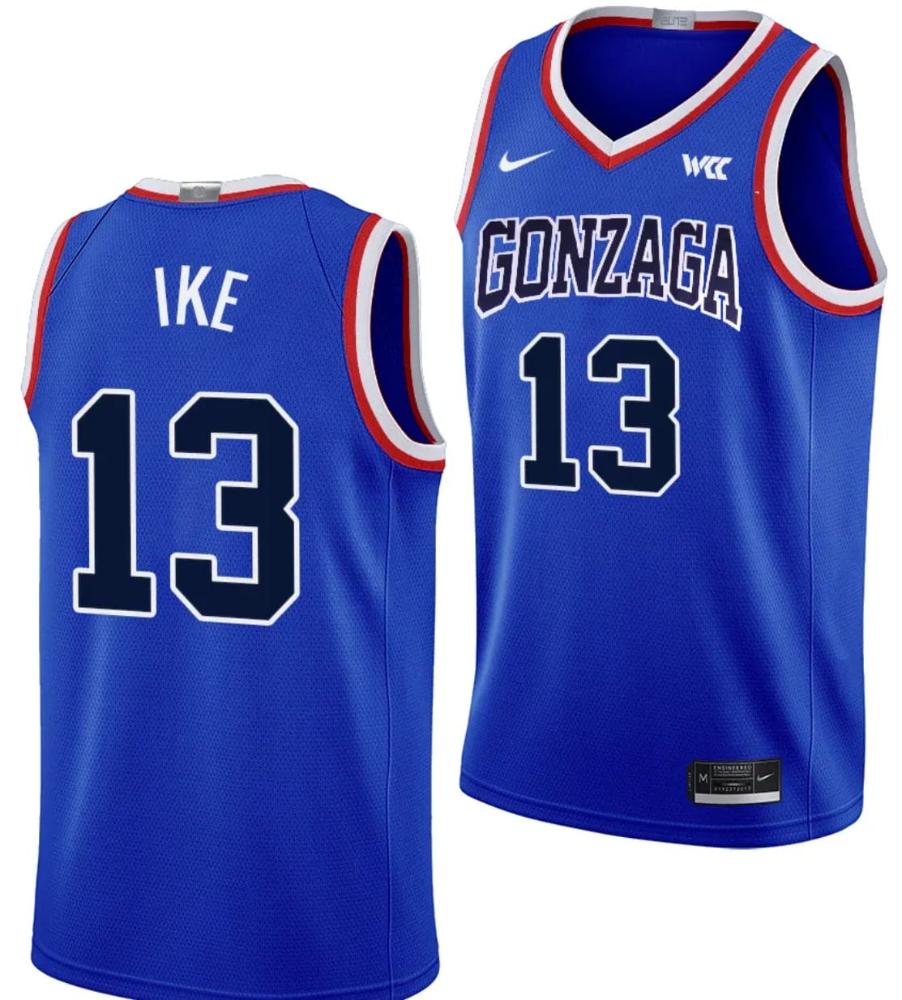 Graham Ike Jersey 13 Gonzaga Bulldogs Throwback Basketball Uniform 2023 24 Blue