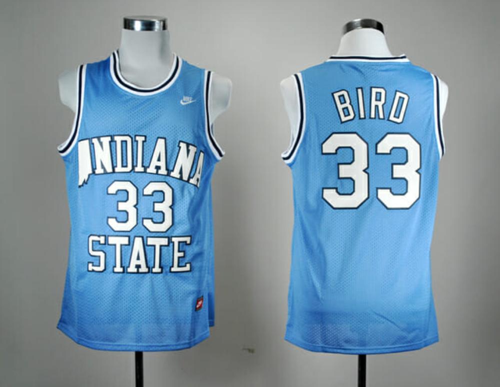Indiana State Sycamores 33 Larry Bird Ncaa Basketball Jersey Indigo