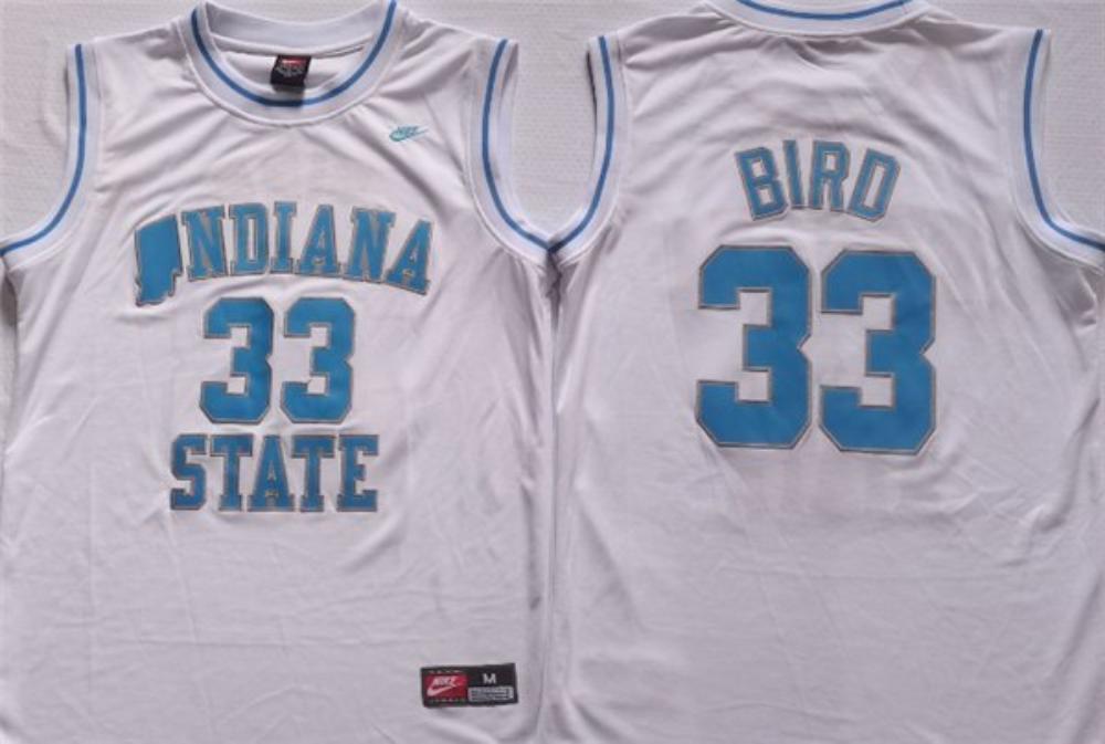 Indiana State Sycamores 33 Larry Bird White Stitched Jersey