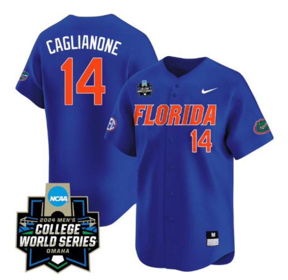 Jac Caglianone Jersey 14 Florida Gators 2024 World Series Baseball Florida Blue