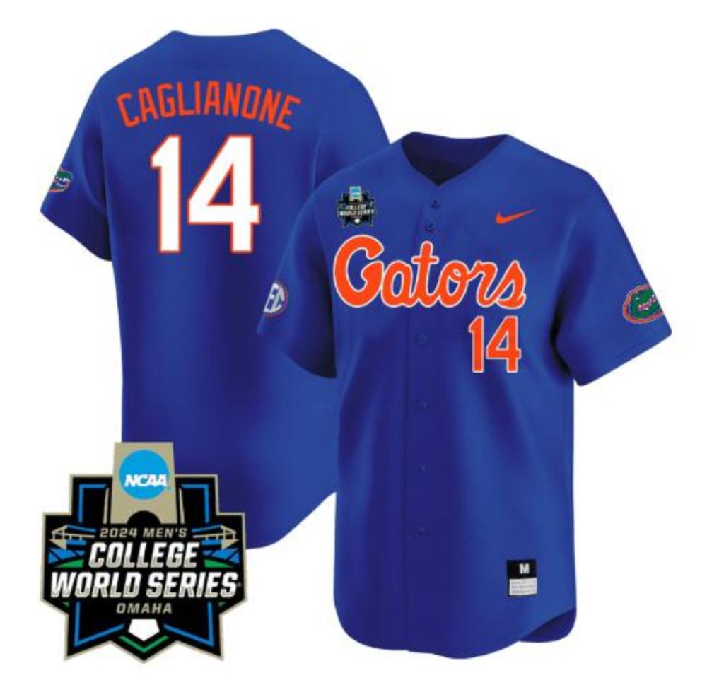 Jac Caglianone Jersey 14 Florida Gators 2024 World Series Baseball Gators Blue