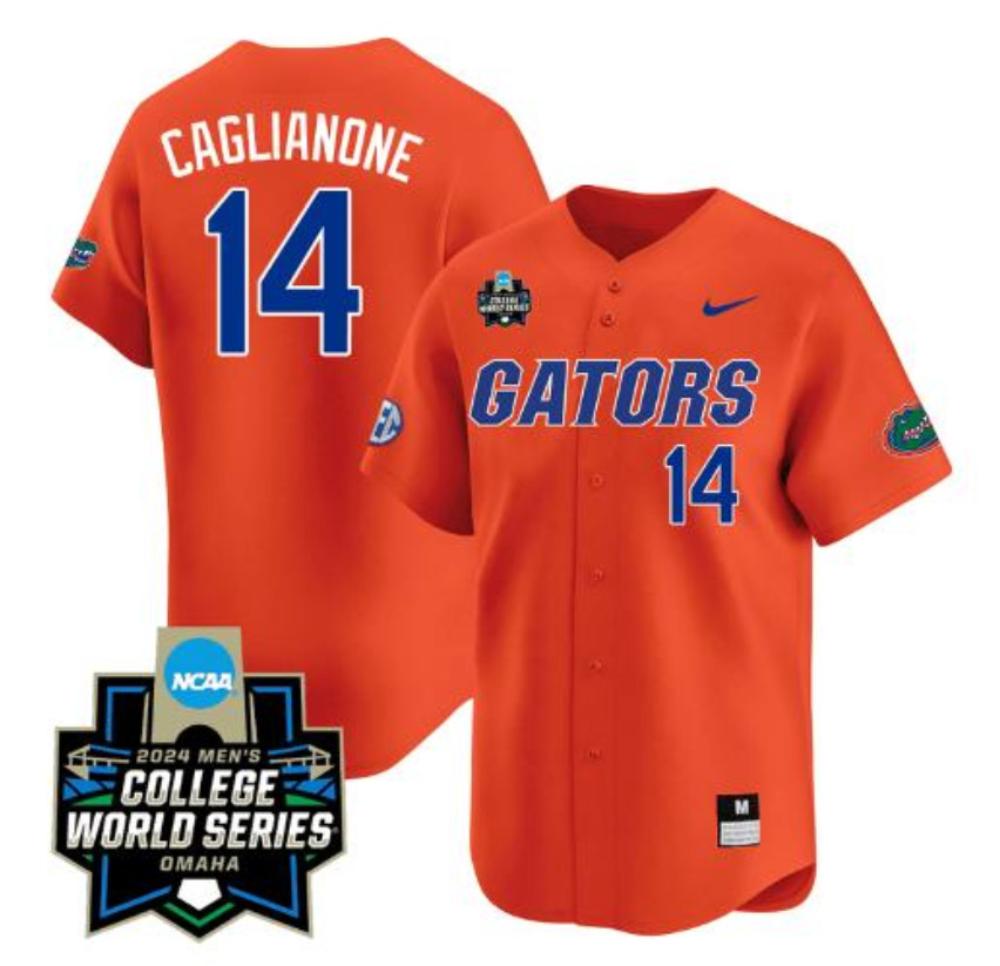 Jac Caglianone Jersey 14 Florida Gators 2024 World Series Baseball Gators Orange
