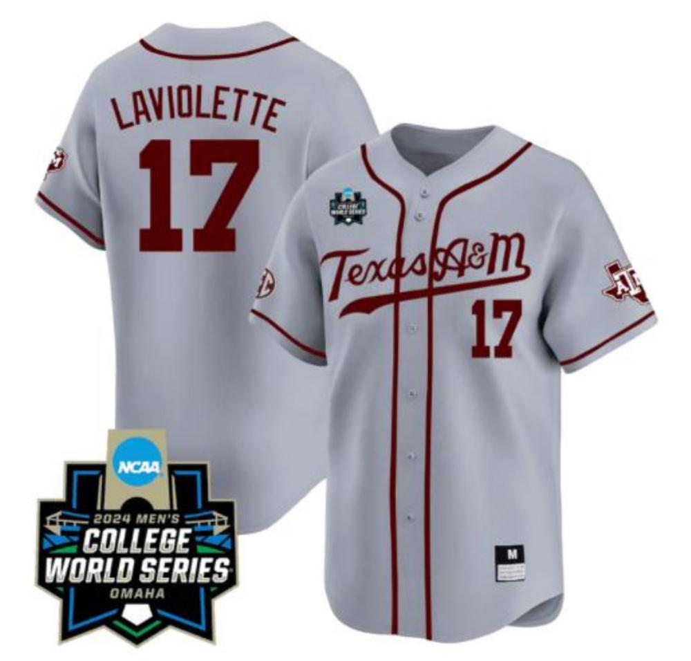 Jace Laviolette Jersey 17 Texas Am Aggies 2024 World Series Baseball Gray Home