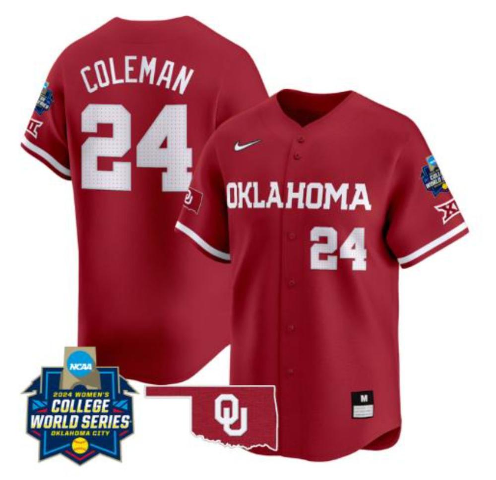 Jayda Coleman Jersey 24 Oklahoma Sooners 2024 World Series Baseball Crimson
