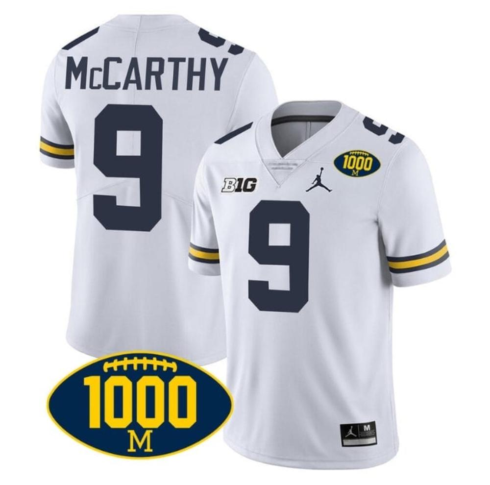 Jj Mccarthy Jersey 9 Michigan Wolverines 1000 Wins Patch College Football White