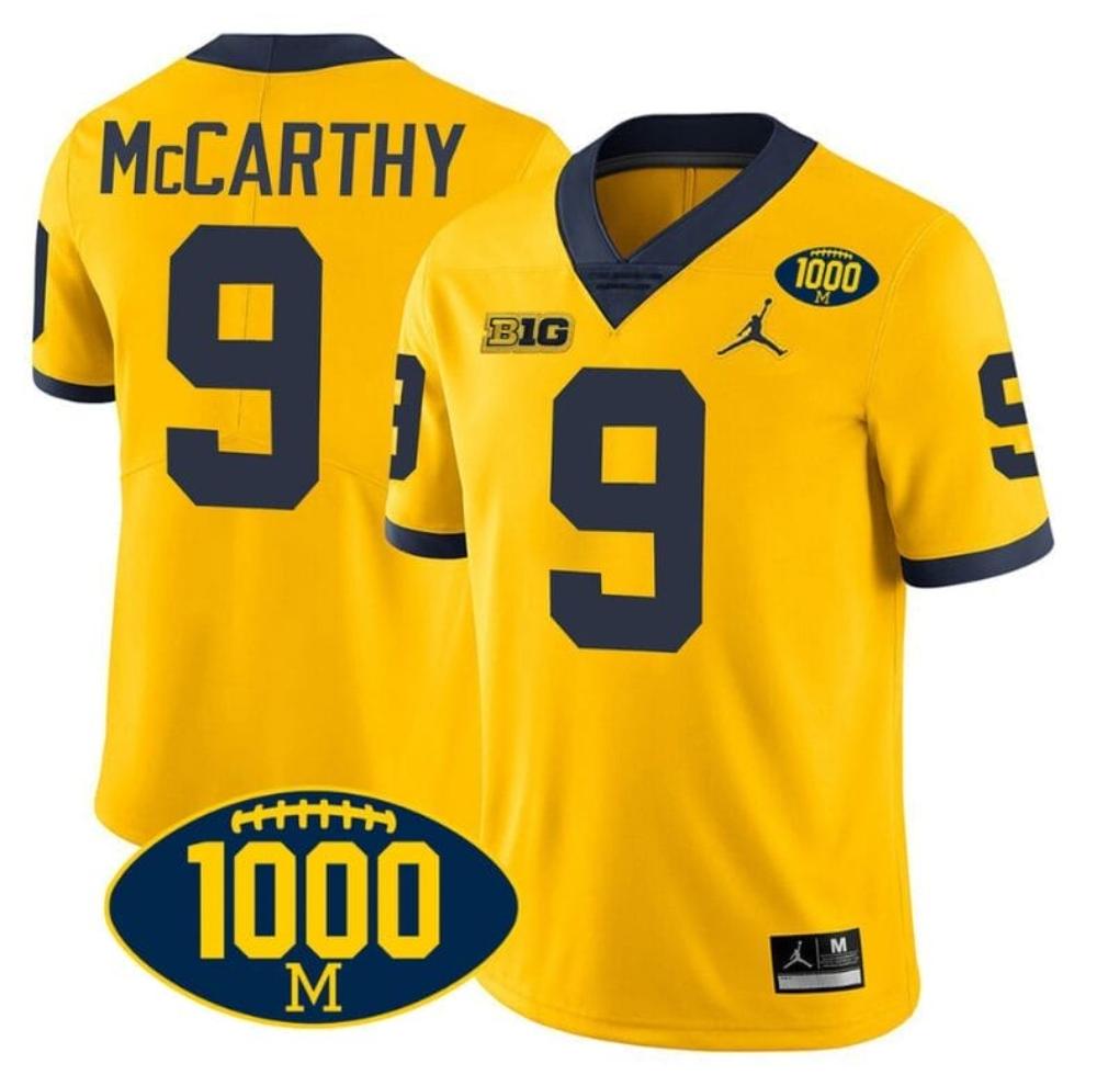 Jj Mccarthy Jersey 9 Michigan Wolverines 1000 Wins Patch College Football Yell