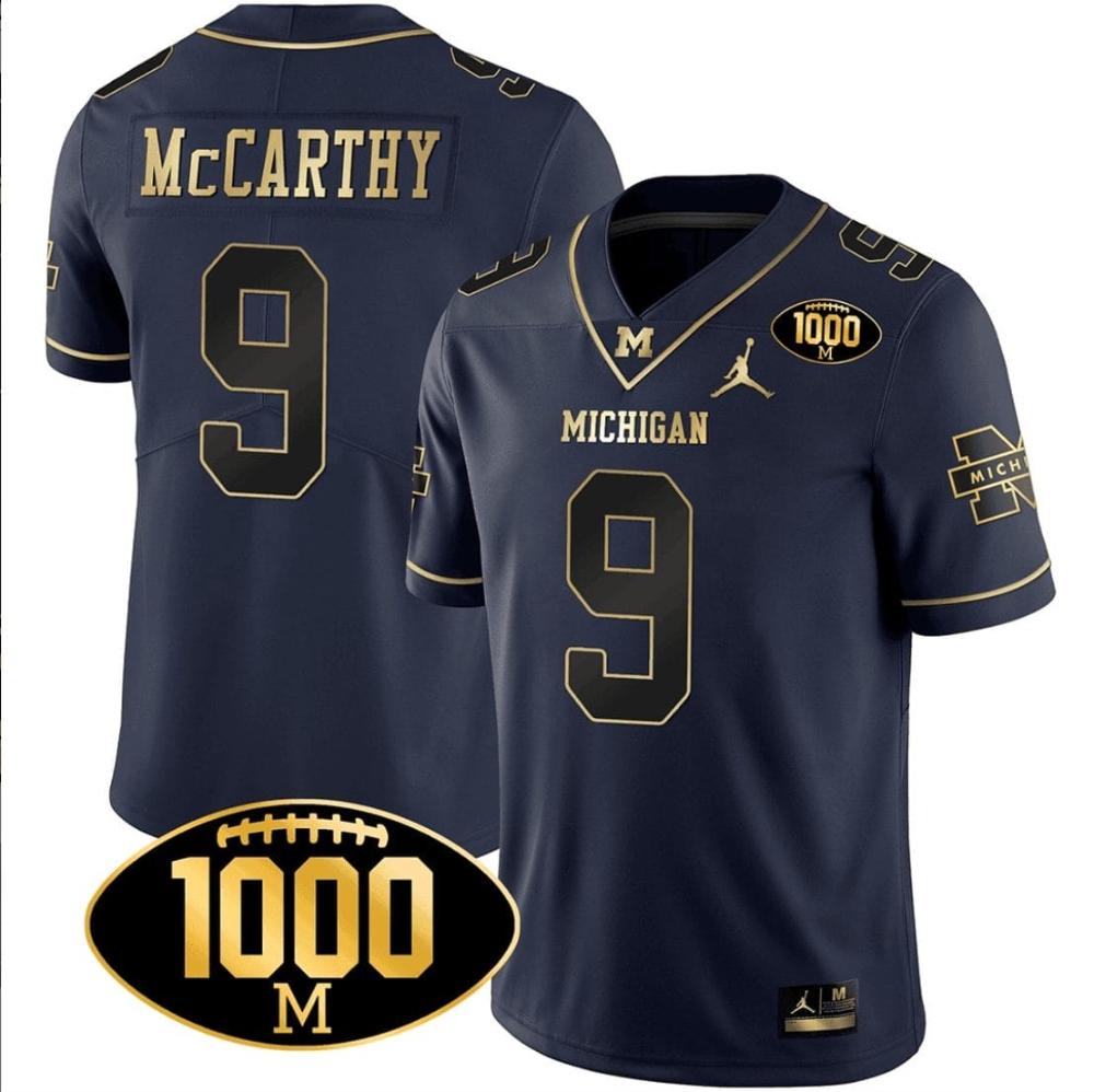Jj Mccarthy Jersey 9 Michigan Wolverines 1000 Wins Patch Football All Stitched