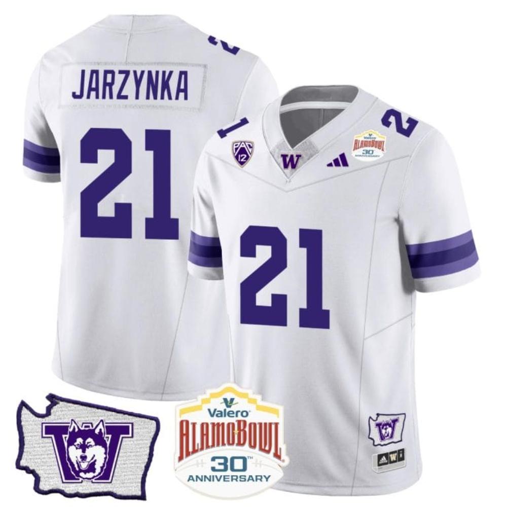 Joe Jarzynka Jersey 21 Washington Huskies Alamo Bowl Patch Football White