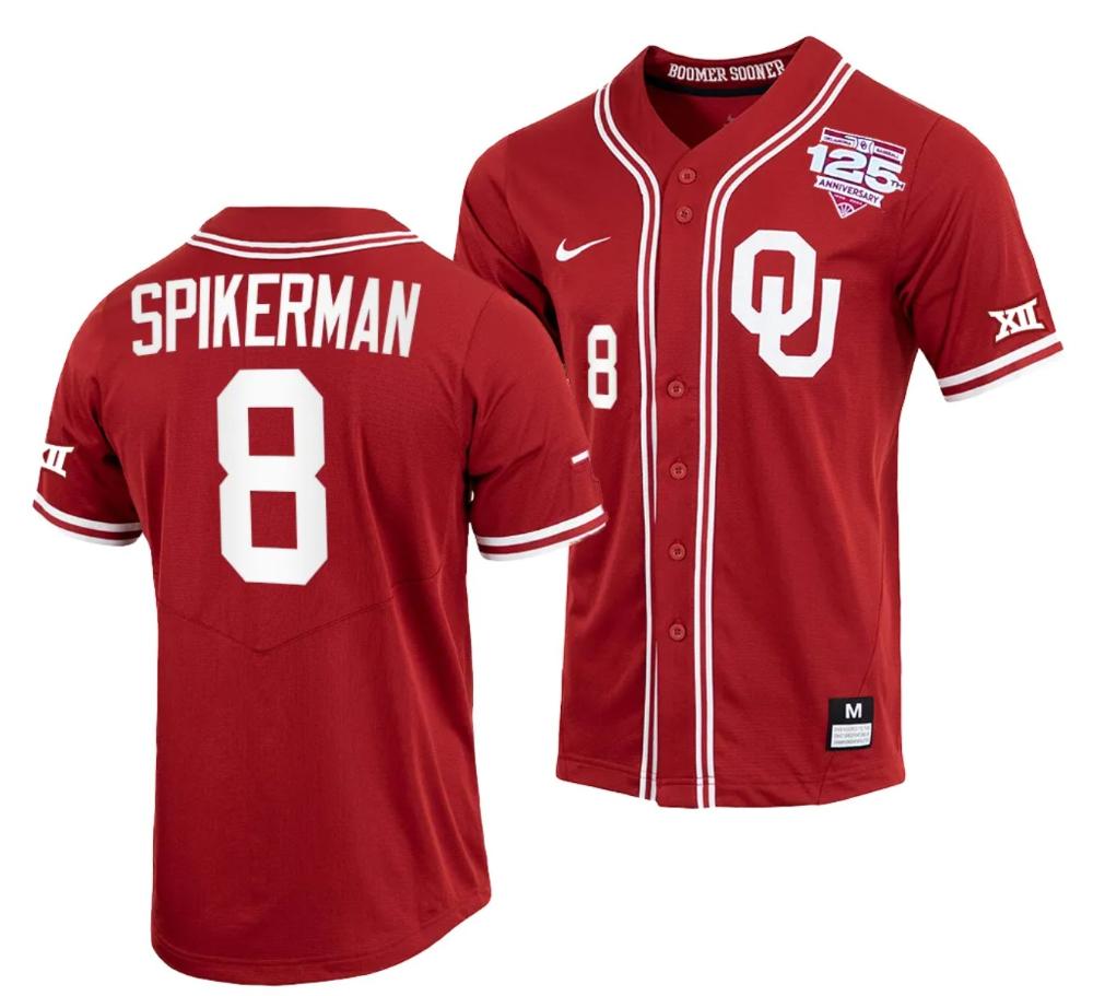John Spikerman Jersey Oklahoma Sooners Baseball Ncaa 125th Season Full button 8