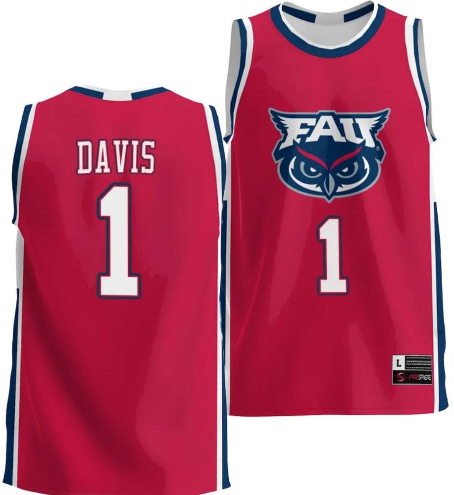 Johnell Davis Jersey 1 Fau Owls Nil College Basketball Lightweight Red