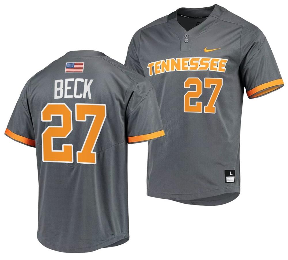 Jordan Beck Jersey Tennessee Volunteers College Baseball Grey 27