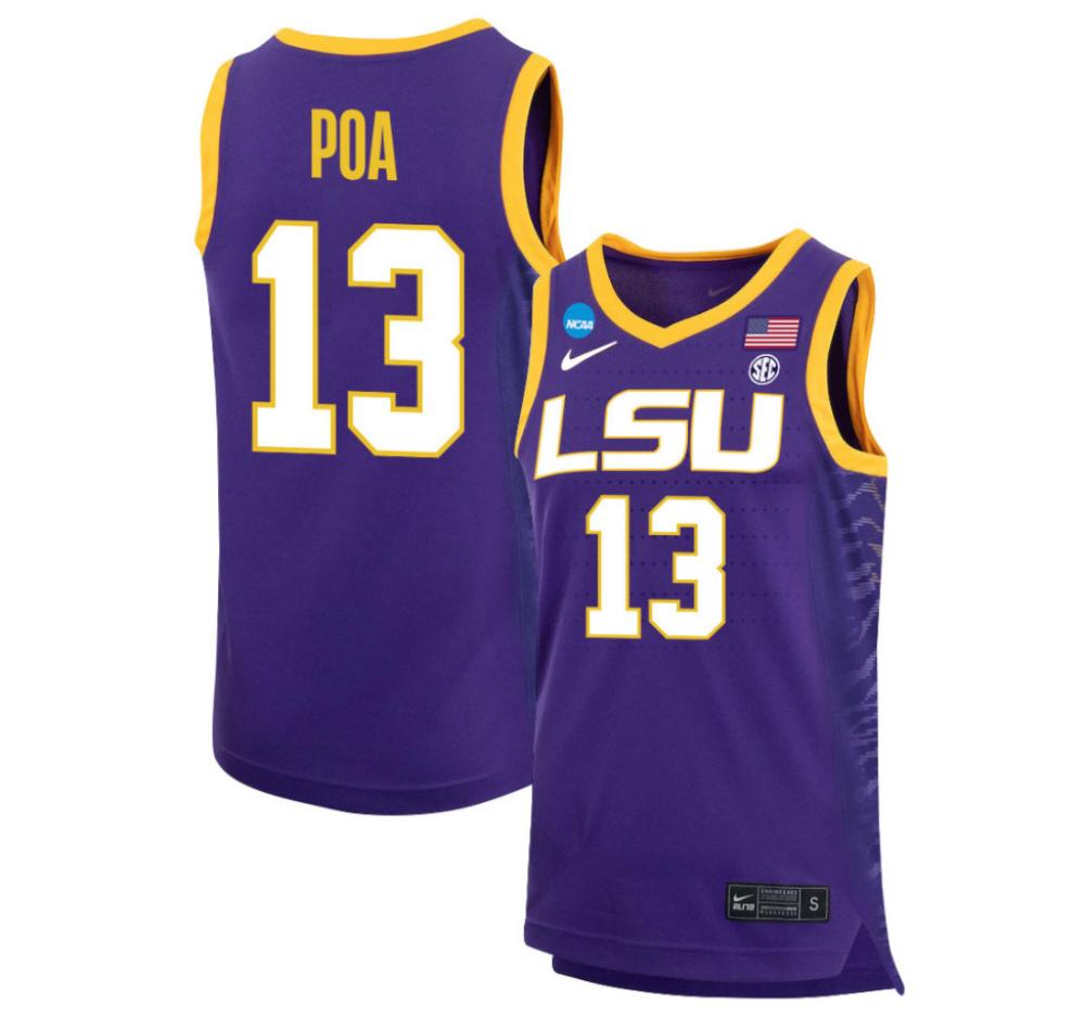 Last tear Poa 13 Lsu Tigers 2024 Basketball Jersey   Purple