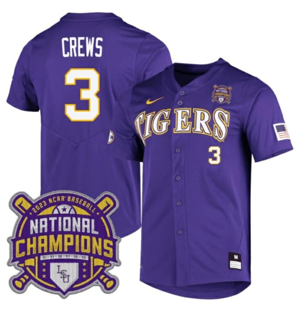 Lsu Tiger Dylan Crews Jersey 3 National Champions Ncaa College Baseball Stitched