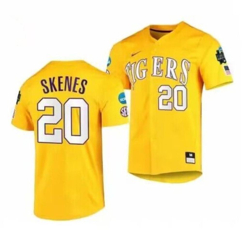 Lsu Tigers 20 Paul Skenes Gold 2023 College World Series Stitched Baseball Jer