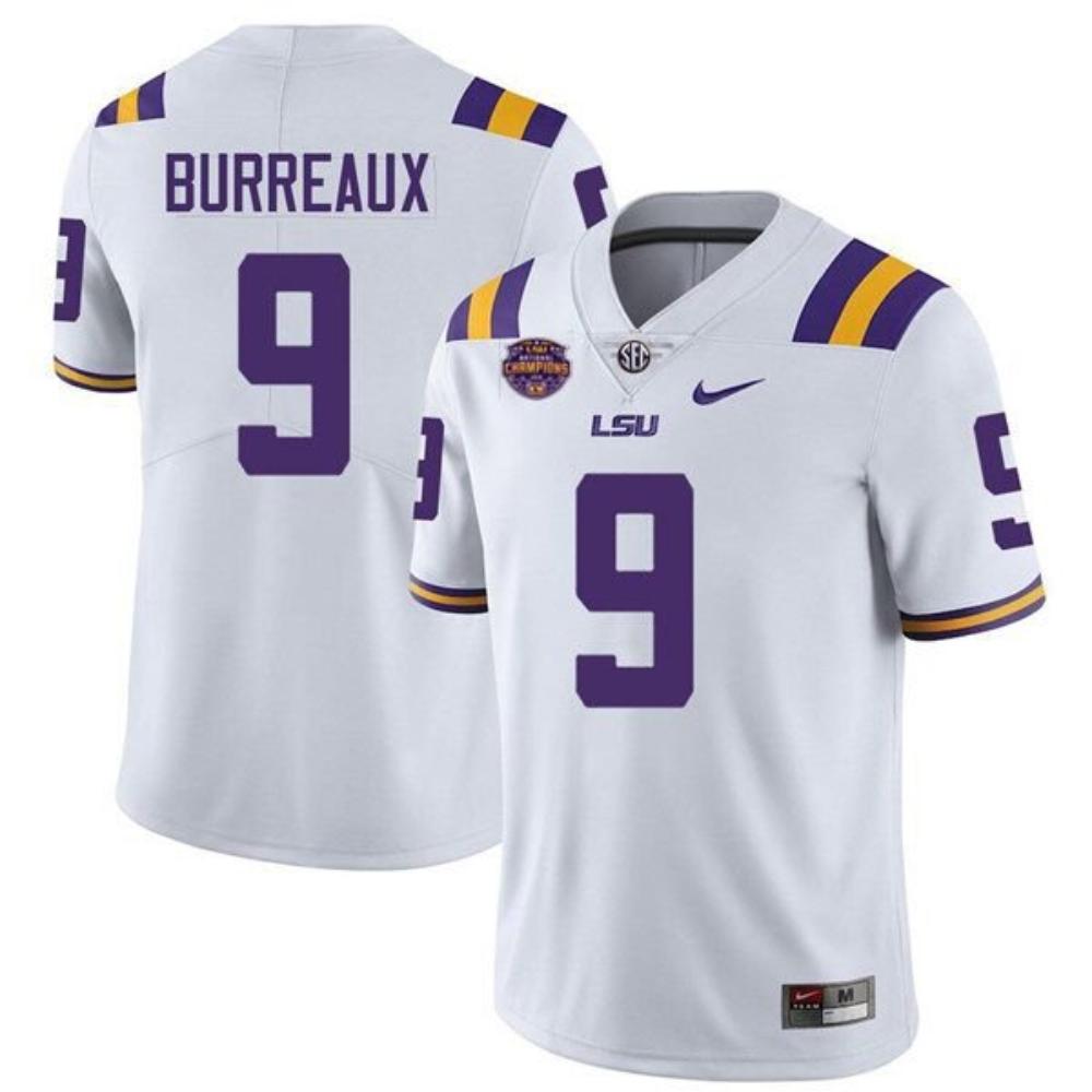 Lsu Tigers 9 Joe Burreaux White With 2019 College National Champions Patch Lim