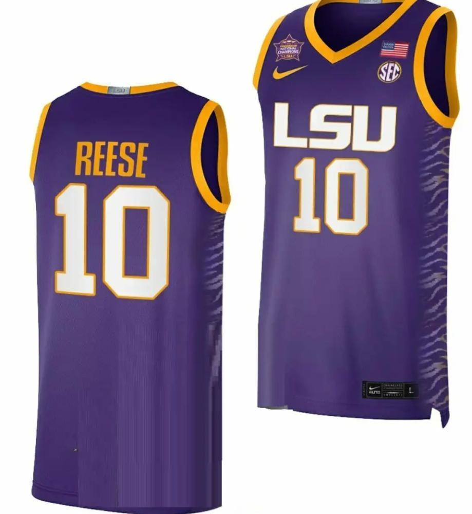 Lsu Tigers Angel Reese Jersey 2023 Ncaa Basketball National Champions Purple 1
