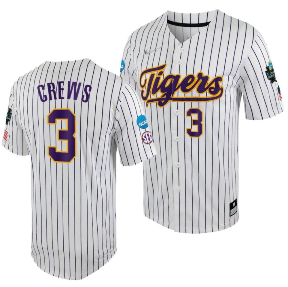 Lsu Tigers Dylan Crews Jersey 3 National Champions Ncaa Baseball Stitched