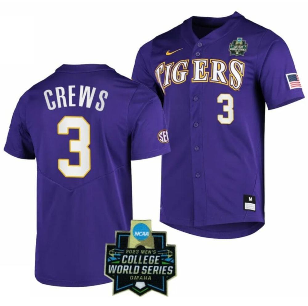 Lsu Tigers Dylan Crews Jersey Ncaa 2023 College World Series Purple Baseball 3