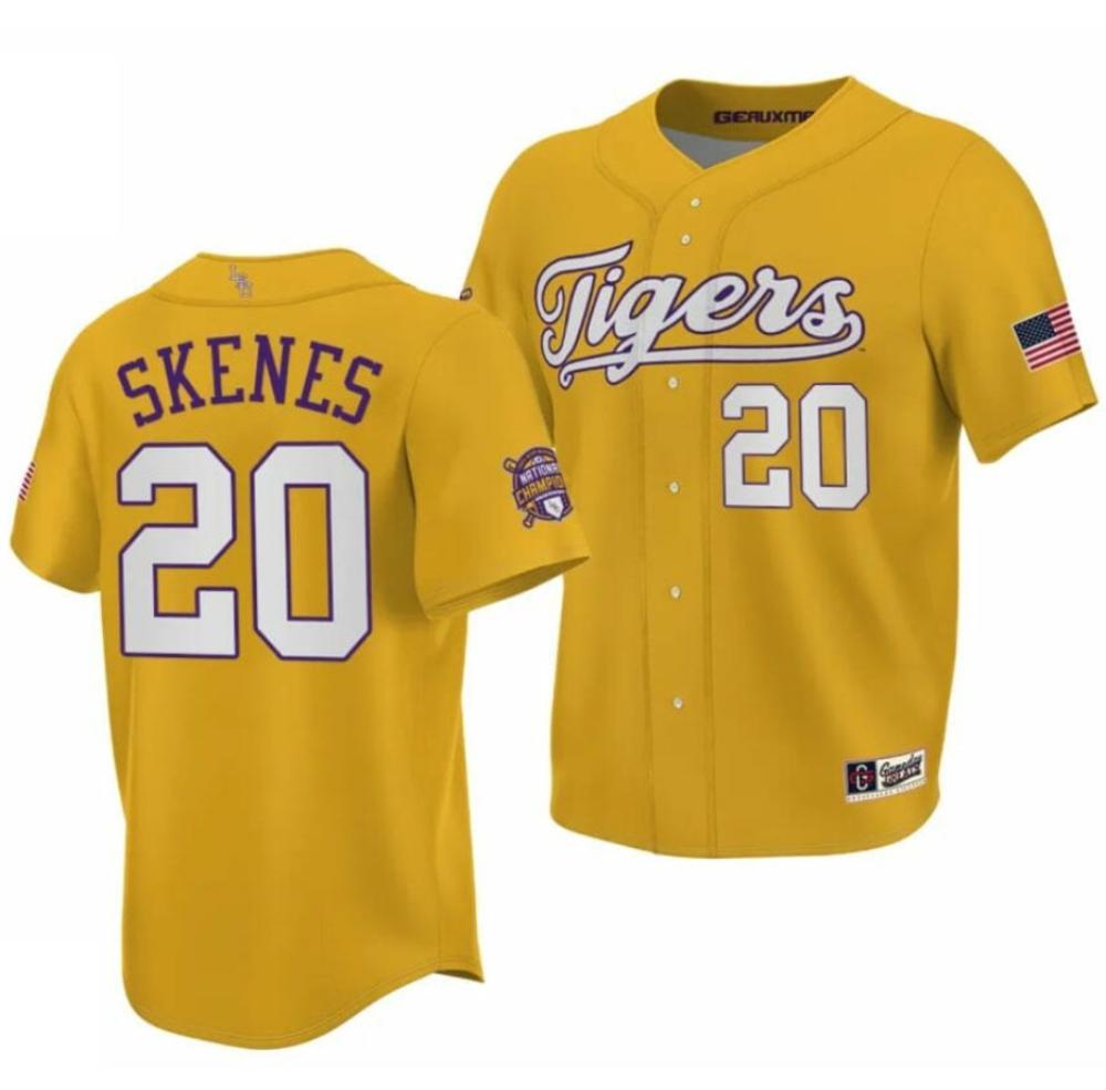 Lsu Tigers Ncaa Baseball Paul Skenes Jersey World Series Champions Gold 20