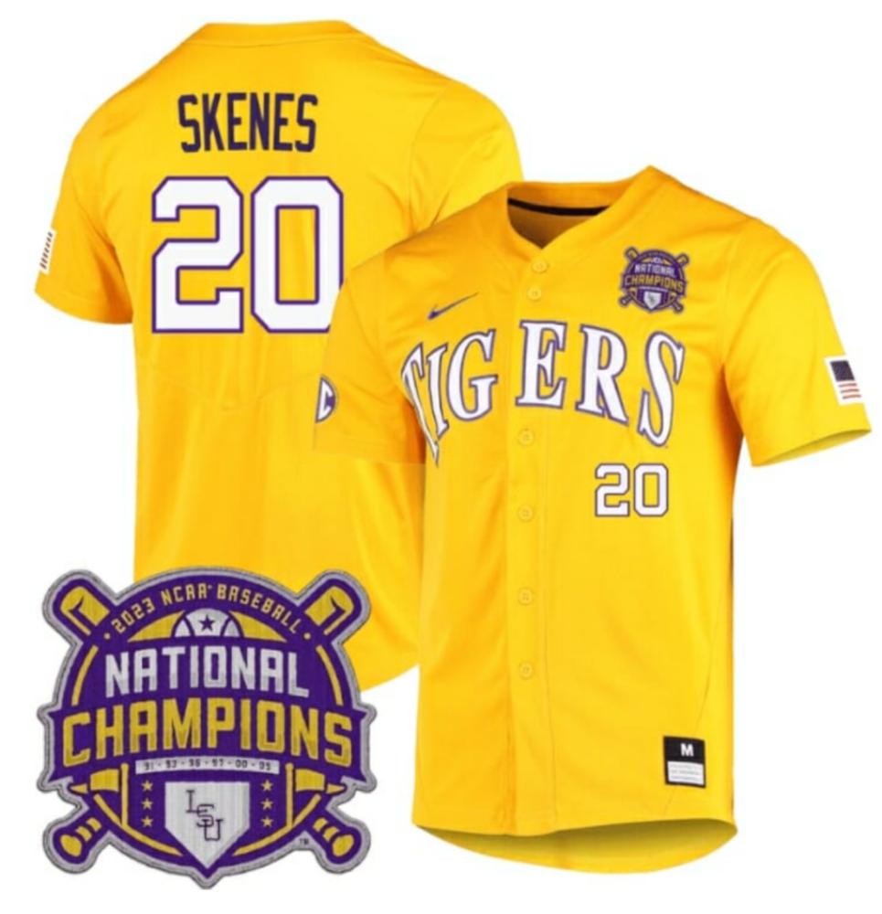 Lsu Tigers Paul Skenes Jersey 20 National Champions Ncaa Baseball Stitched Gold