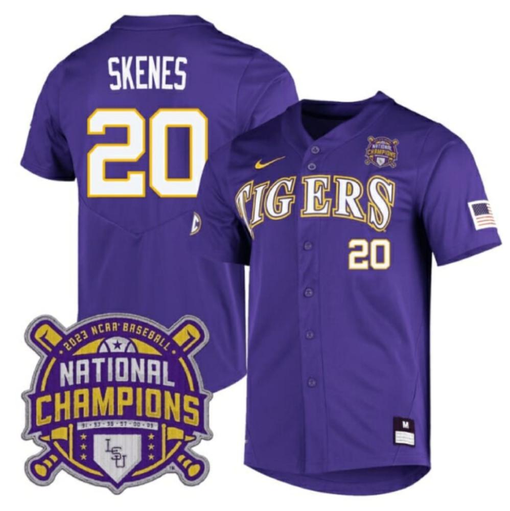 Lsu Tigers Skenes Jersey 20 National Champions Ncaa College Baseball Stitched