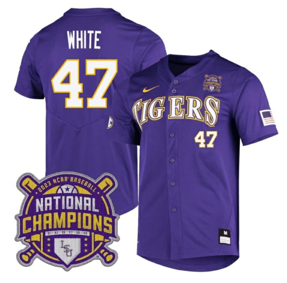 Lsu Tigers T White Jersey 47 National Champions Ncaa College Baseball Stitched