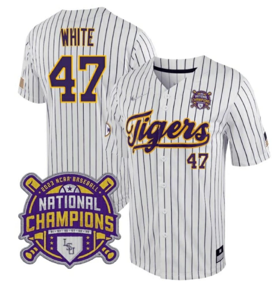 Lsu Tigers Tommy White Jersey 47 Ncaa College Baseball Stitched White Stripes