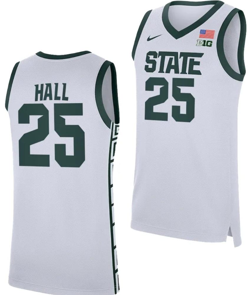 Malik Hall Jersey 25 Michigan State Spartans Replica Basketball 2023 24 White