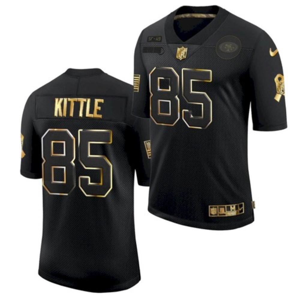 Men 49ers 85 George Kittle Jersey Black Golden 2021 Salute To Service
