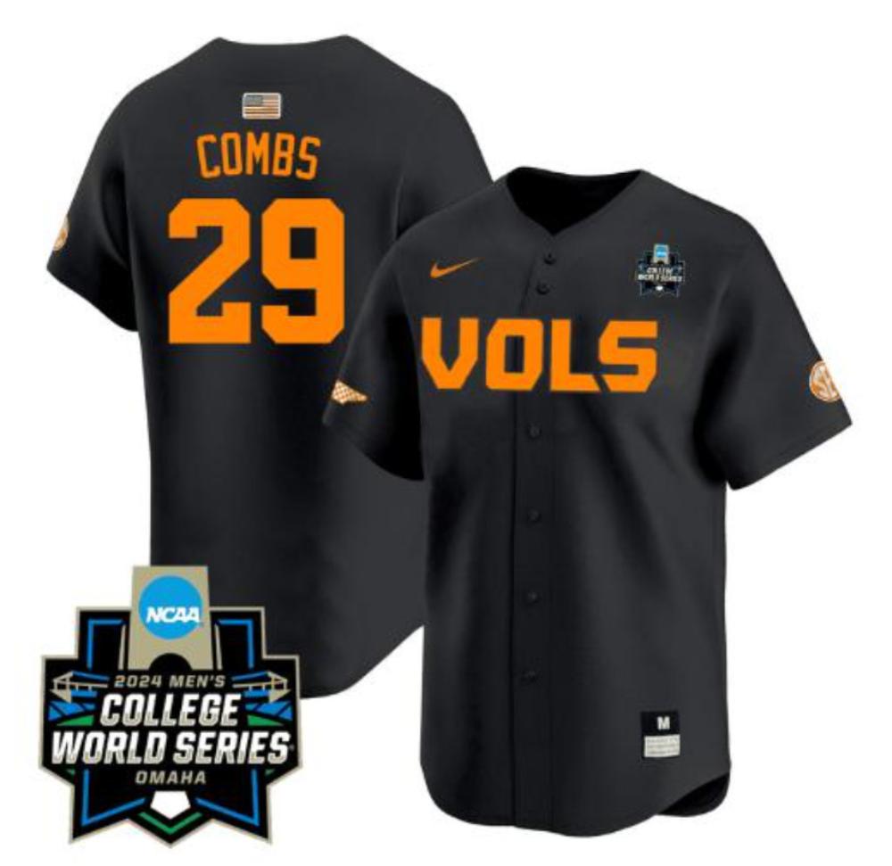 Men Aaron Combs Jersey 29 Tennessee Volunteers 2024 World Series Baseball Black