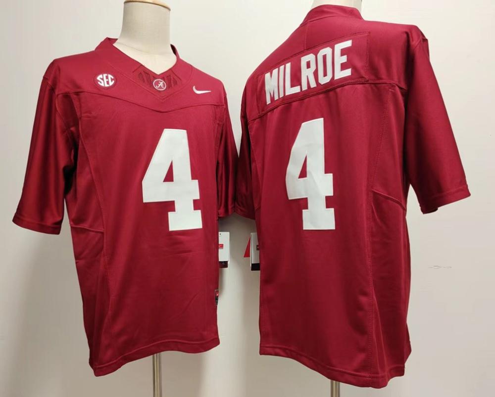Men Alabama Crimson Tide 4 Jalen Milroe Red Jersey