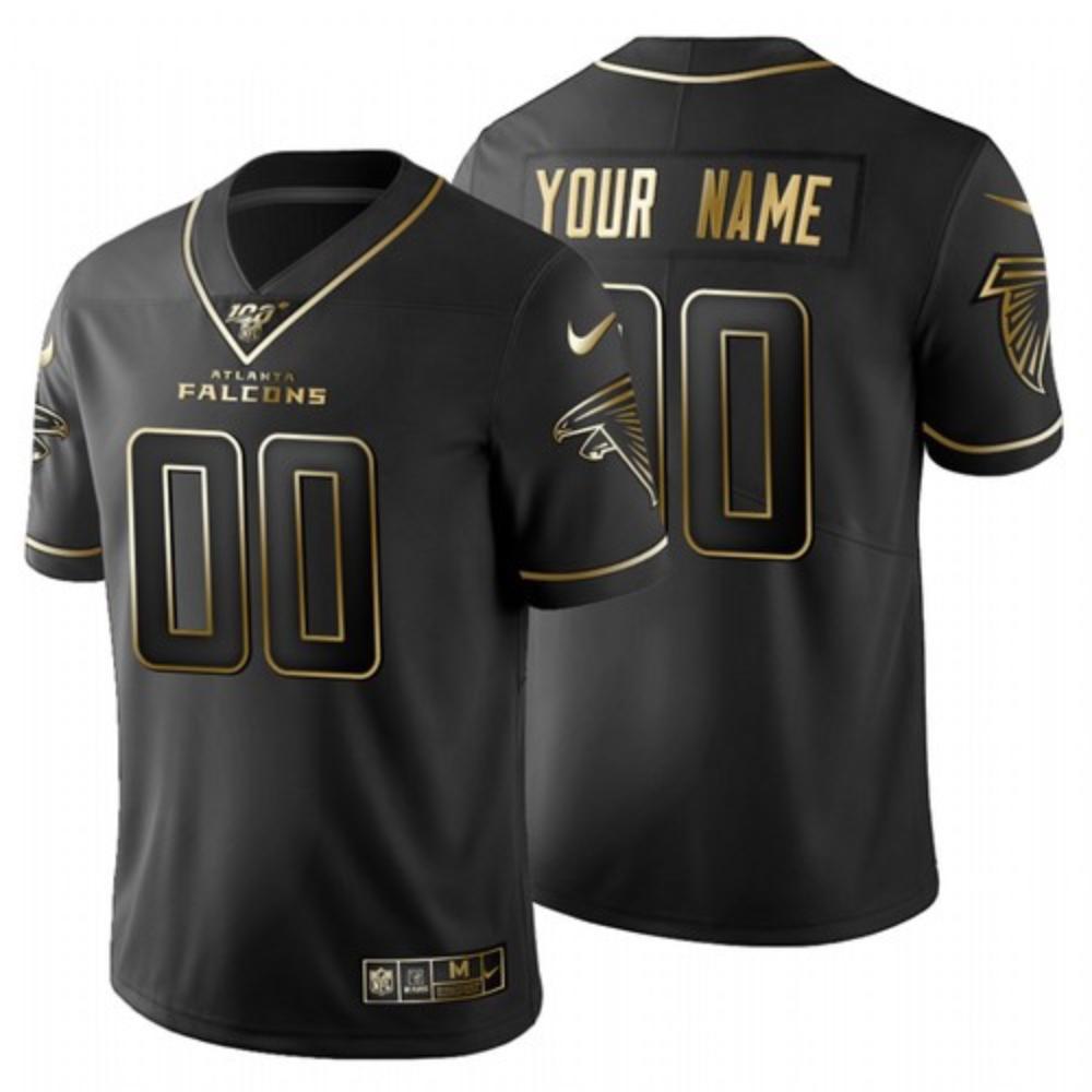 Men Atlanta Falcons Custom Jersey Black Golden 2020 100th Season Football