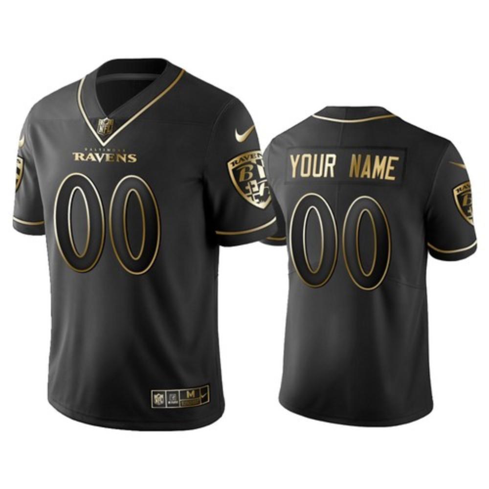 Men Baltimore Ravens Custom Jersey Black Golden 2020 Football Stitched