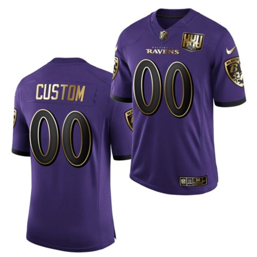 Men Baltimore Ravens Custom Jersey Purple Golden Limited 25th Anniversary