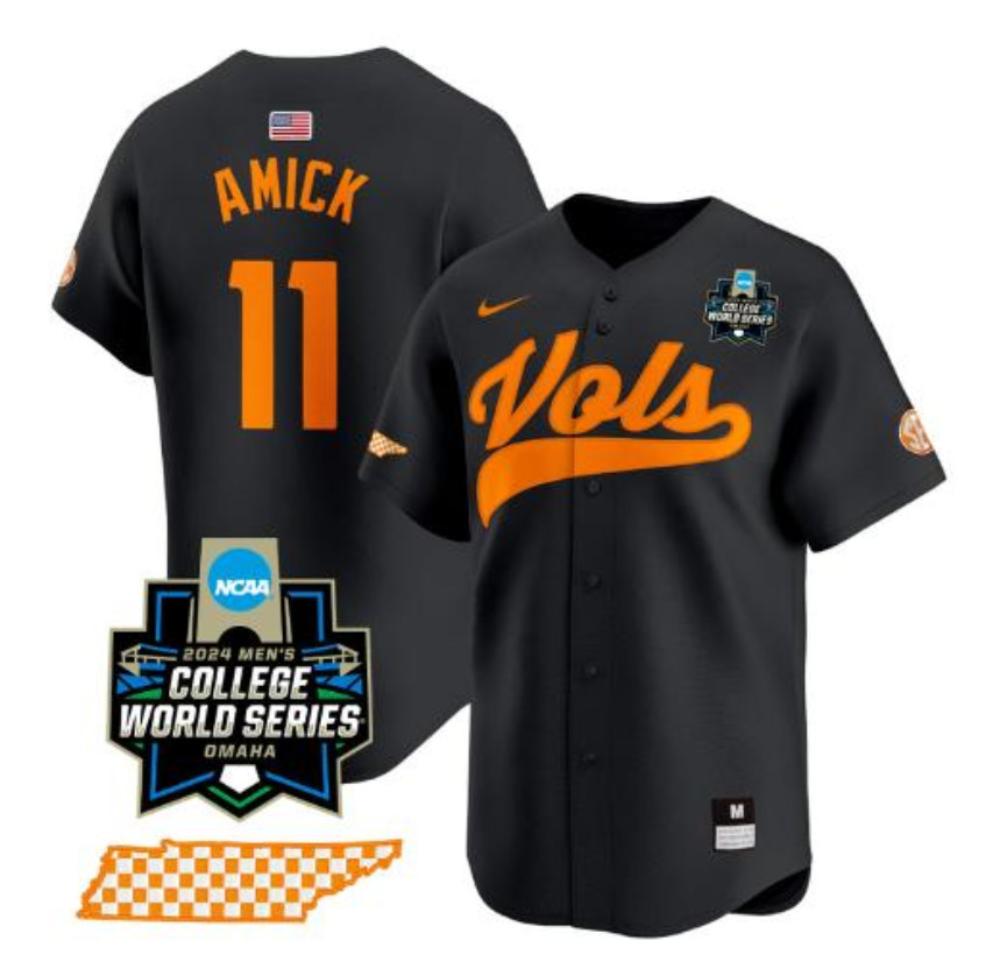 Men Billy Amick Jersey 11 Tennessee Volunteers 2024 World Series Baseball Black