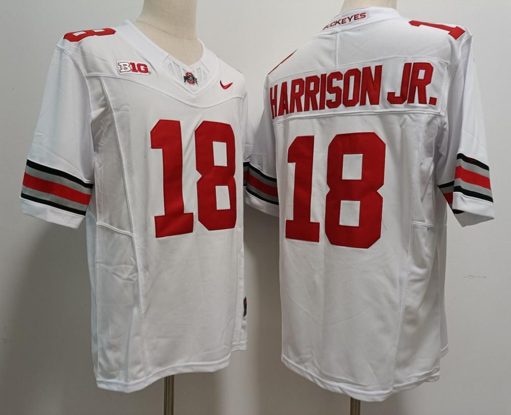 Men Buckeyes 18 Harrison Jr White Jersey