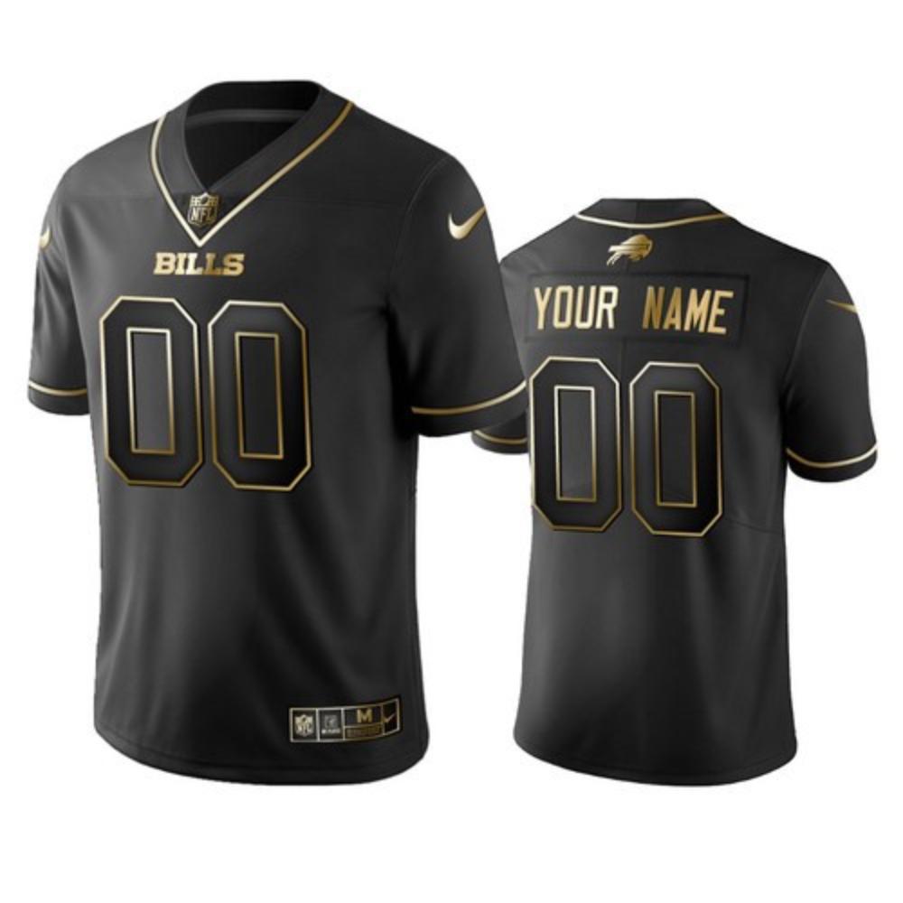 Men Buffalo Bills Custom Jersey Black Golden 2020 Football Stitched