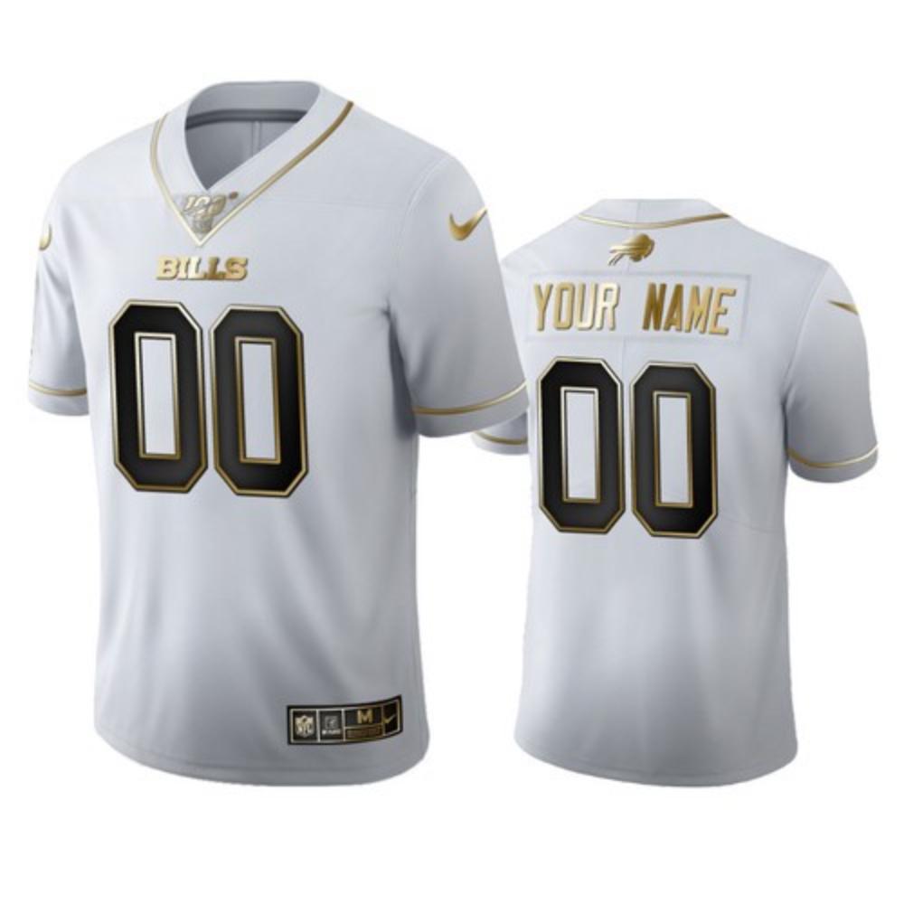 Men Buffalo Bills Custom Jersey White Golden 2020 100th Season Football