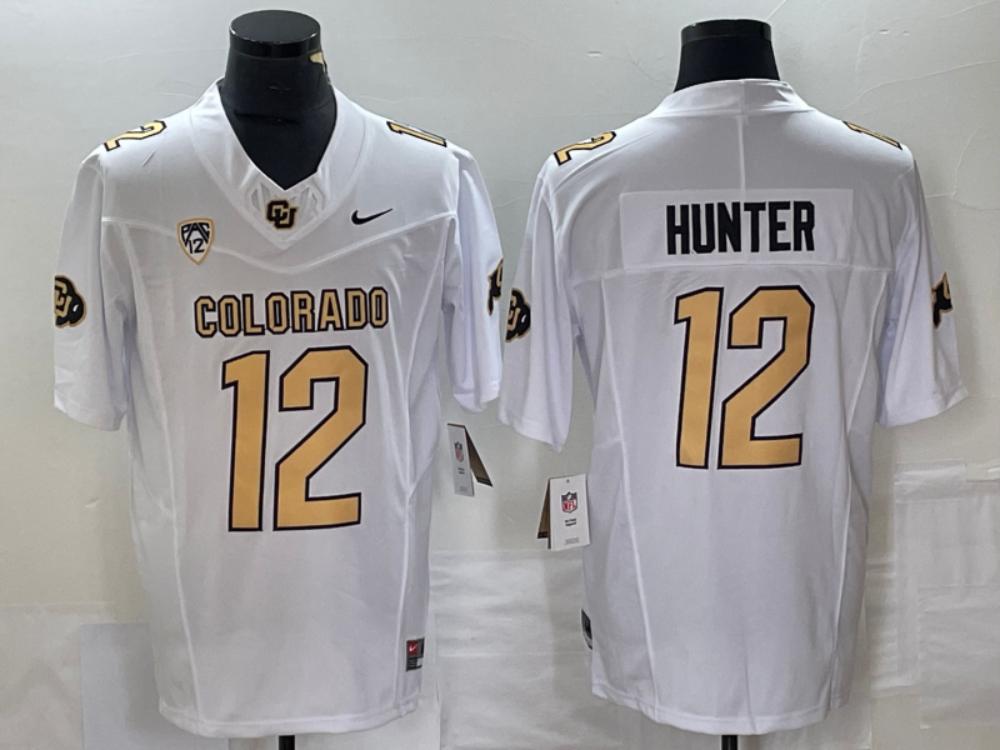 Men Buffaloes 12 Travis Hunter White 2023 Fuse Vapor Jersey