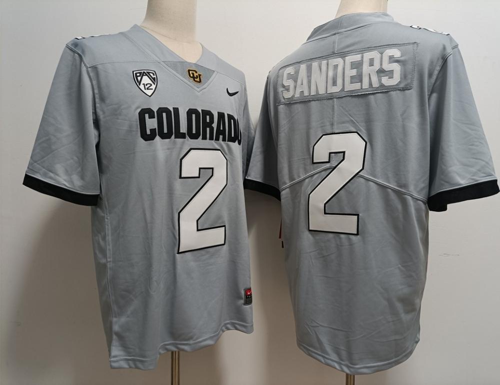 Men Buffaloes 2 Shedeur Sanders Grey Jersey