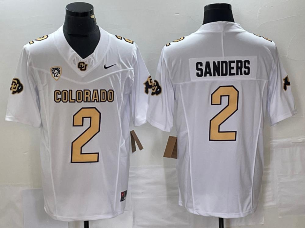 Men Buffaloes 2 Shedeur Sanders White 2023 Fuse Vapor Jersey