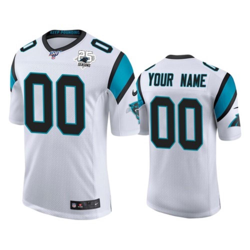 Men Carolina Panthers Custom Jersey White 2020 25th Season Football Sewn