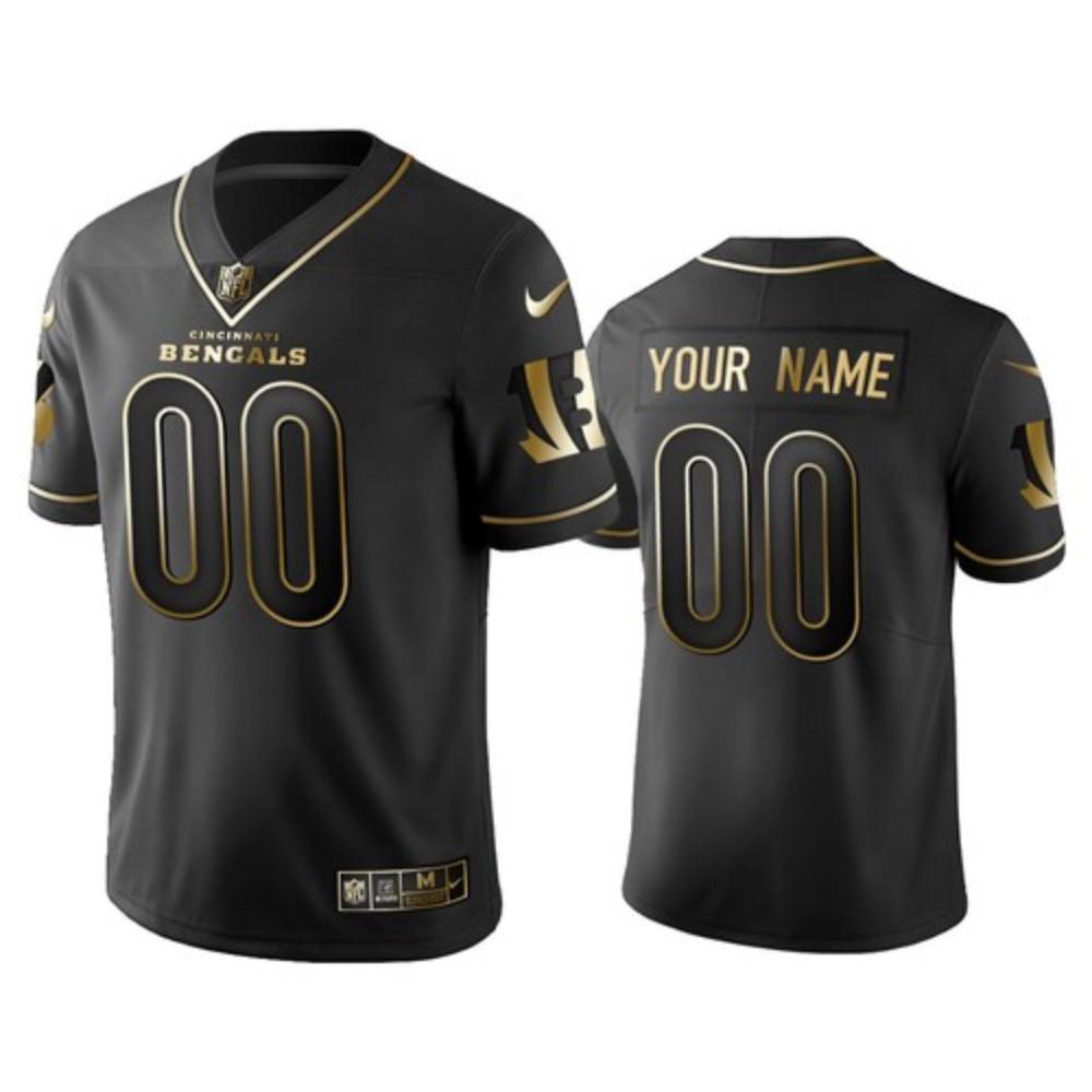 Men Cincinnati Bengals Custom Jersey Black Golden 2020 Football Stitched