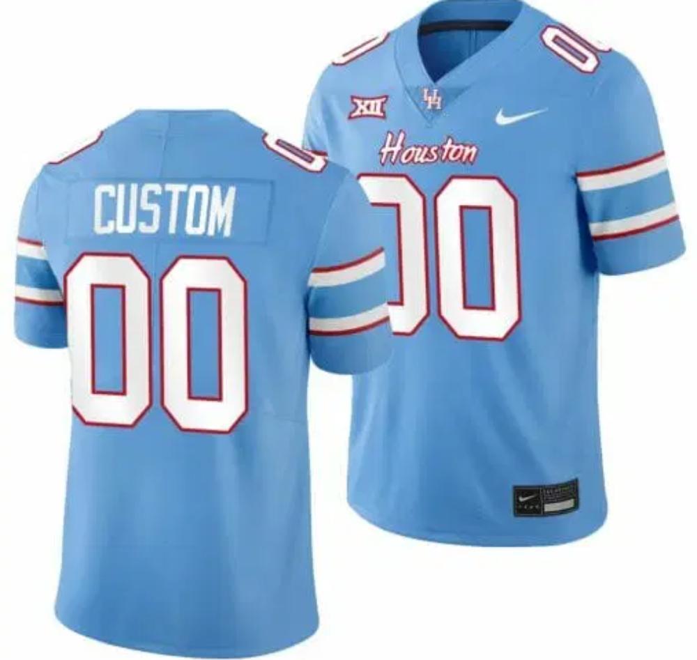 Men Custom Houston Cougars Oilers Jersey Name And Number Ncaa Football Blue