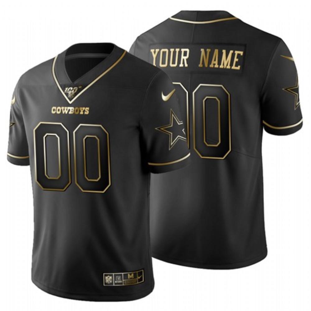 Men Dallas Cowboys Custom Jersey Black Golden 2020 100th Season Football