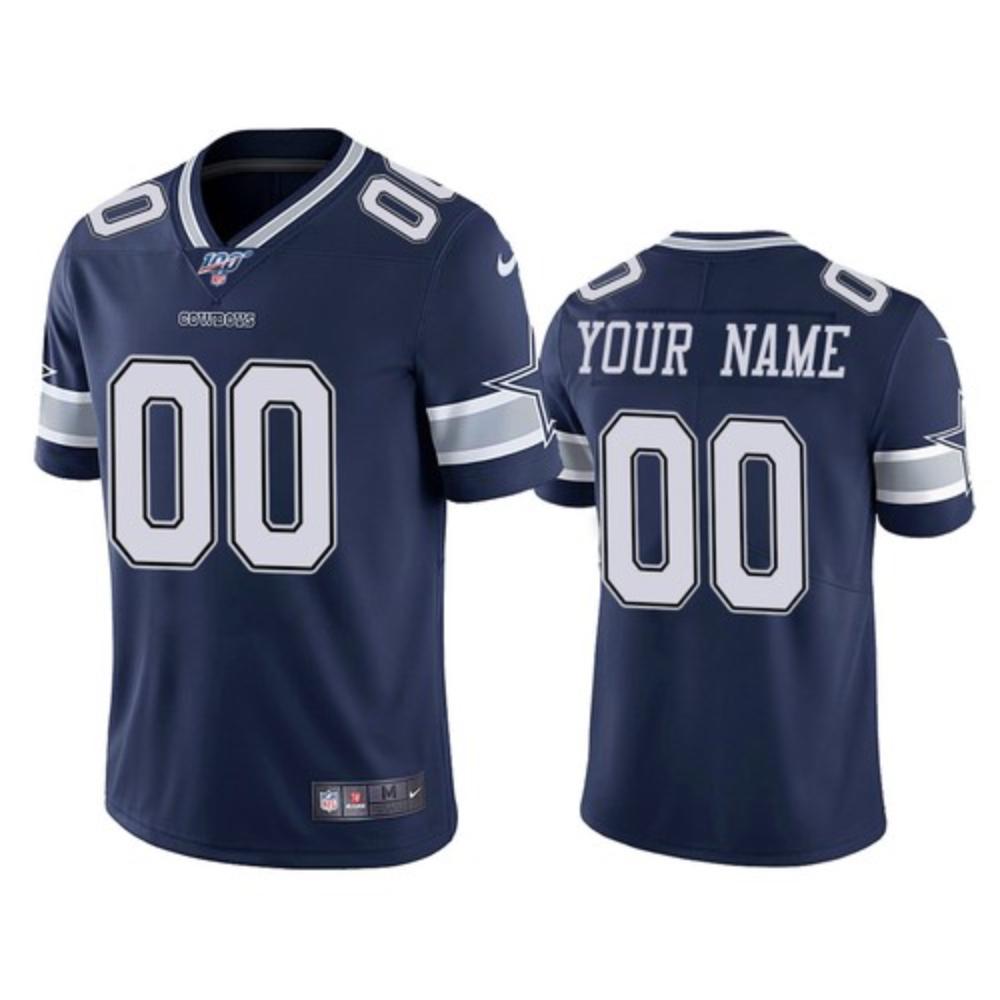 Men Dallas Cowboys Custom Jersey Navy 2020 100th Season Football Stitched