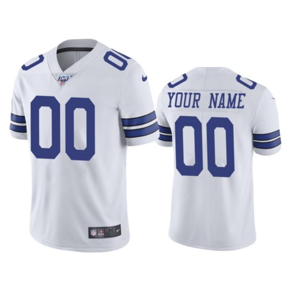 Men Dallas Cowboys Custom Jersey White 2020 100th Season Football Stitched