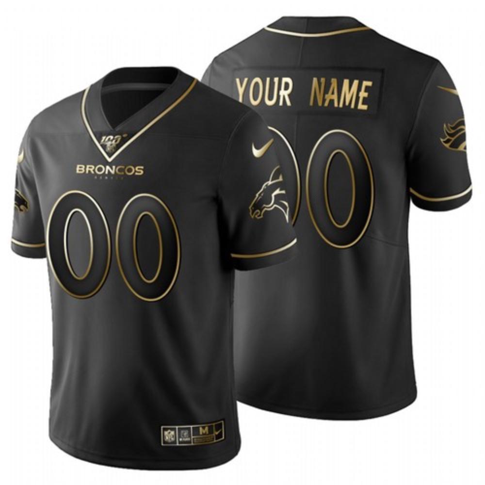 Men Denver Broncos Custom Jersey Black Golden 2020 100th Season Football